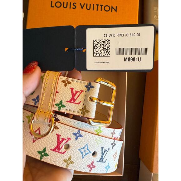 Louis Vuitton x Murakami White Multicolor Logo D-Ring Belt 90 2025 LTD RARE NEW - Picture 8 of 16